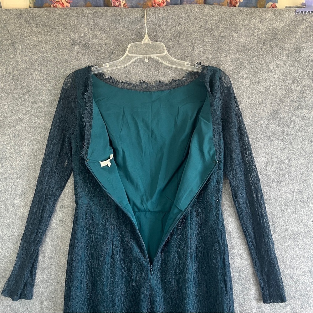 SHOSHANNA Floral Lace Overlay Long Sleeve Mini Sheath Dress Teal Size 4 - Picture 12 of 12